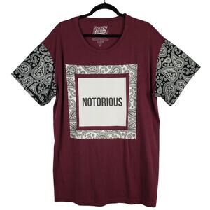 Fresh Laundry‎ Men's Size XL Notorious Graphic Tee Maroon White Paisley Urban